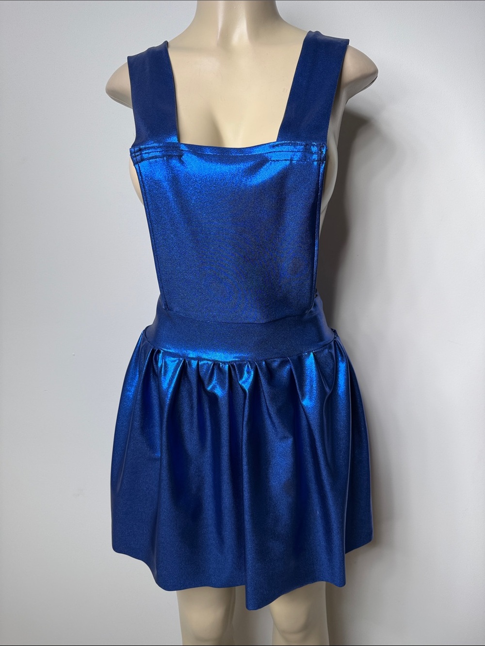 Girls Shiny Royal Blue Pinafore Dress